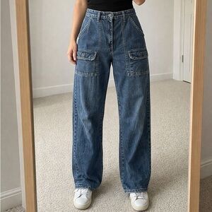 Vintage Jeans High Rise Cargo Denim‎ 90s Y2K Baggy Wide Leg Fit Women 9 Skater